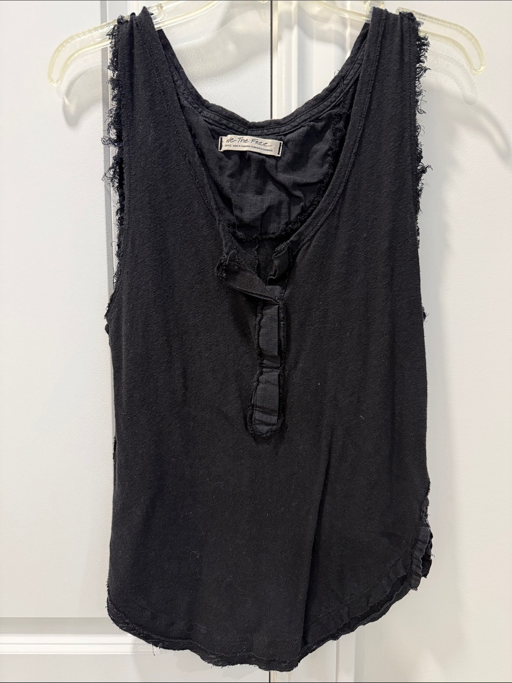 Free People We The Free Black Distressed Henley Tank. Size Small